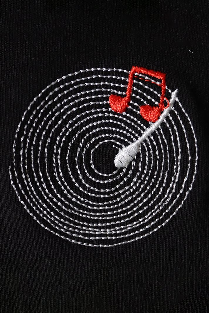 Music Is The Important Part Baskılı Plak Tasarımlı Siyah Bisiklet Yaka Sweatshirt