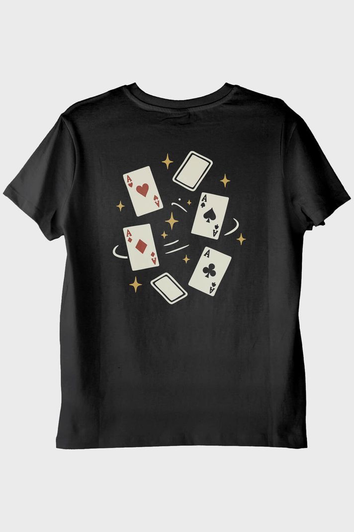 Dörtlü As Figürlü Siyah Tişört