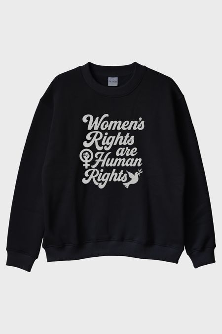 Women's Rights Baskılı Feminist Siyah Bisiklet Yaka Sweatshirt