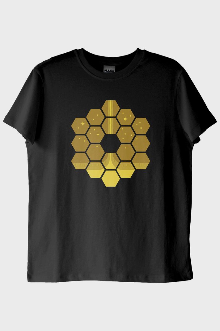 James Webb Altıgen Tasarımlı Baskılı Siyah Tişört