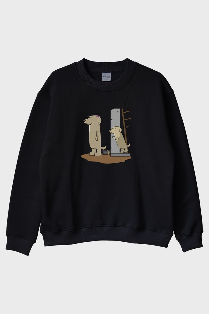 Ajan Köpek Siyah Bisiklet Yaka Sweatshirt ön görsel