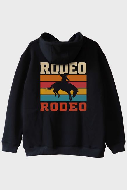 Rodeo Retro Vintage Baskılı Siyah Hoodie