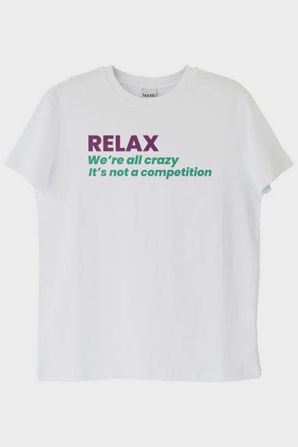 RELAX Mesajlı Minimal Baskılı Beyaz Tişört