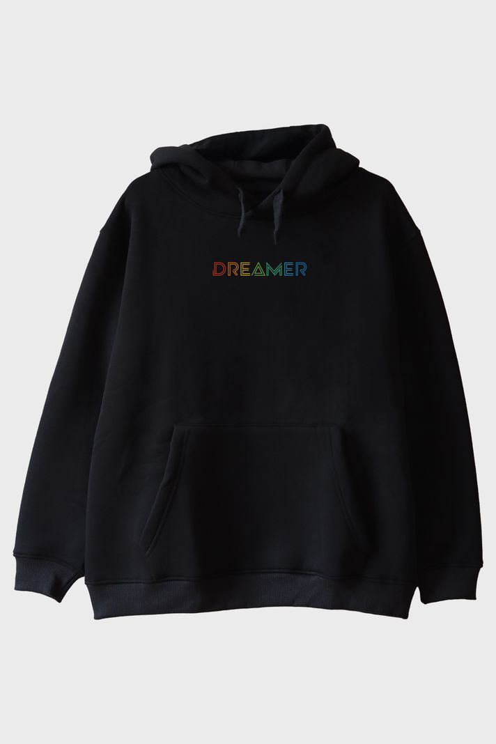 Dreamer Renkli Yazılı Siyah Hoodie