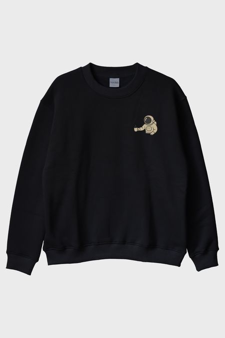 Uzay Kahvesi Siyah Bisiklet Yaka Sweatshirt