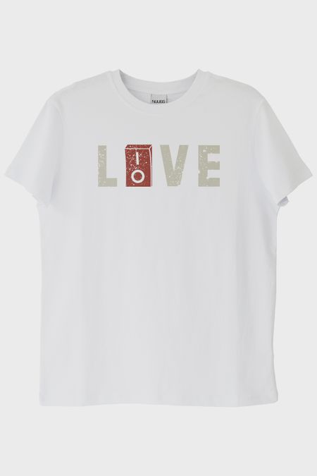 LIOVE Elektrik Düğmeli Baskili Modern Beyaz Tişört