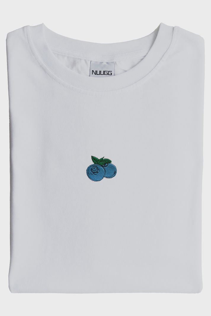 Mavi Yaban Mersini Desenli Nakış Tişört