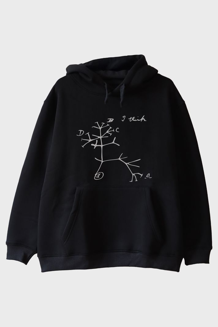 I Think Baskılı Evrim Ağacı Tasarımlı Siyah Hoodie