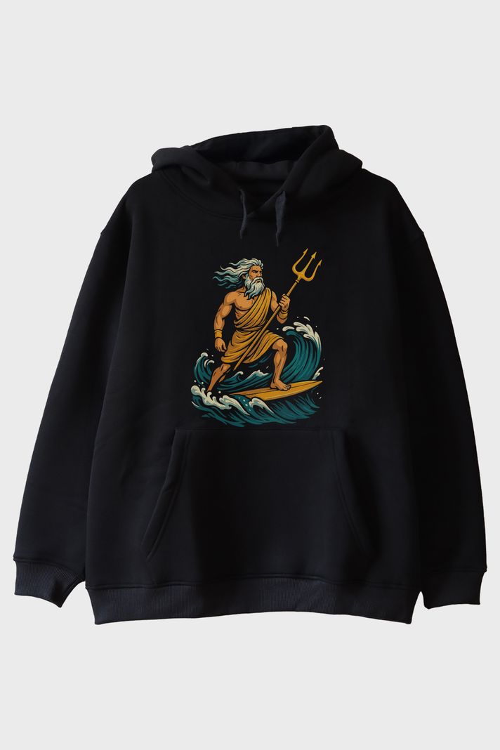 Deniz Tanrısı Poseidon Siyah Hoodie