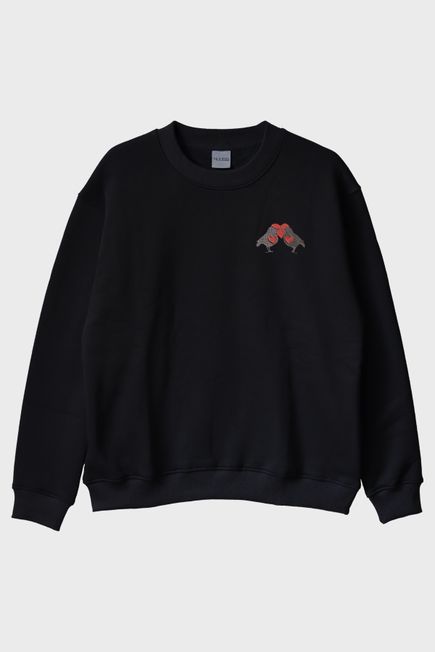 Çifte Kumrular Desenli Nakış Bisiklet Yaka Sweatshirt - Sevgililer Günü Tasarımı