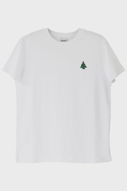 Yılbaşı Ağacı Desenli Beyaz Tişört