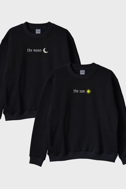 Ay ve Gunes Siyah Bisiklet Yaka Sweatshirt Seti