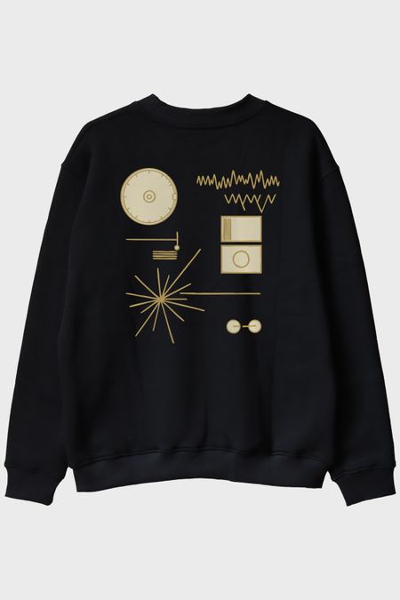 Golden Record Uzay Temalı Minimalist Bilim Siyah Bisiklet Yaka Sweatshirt