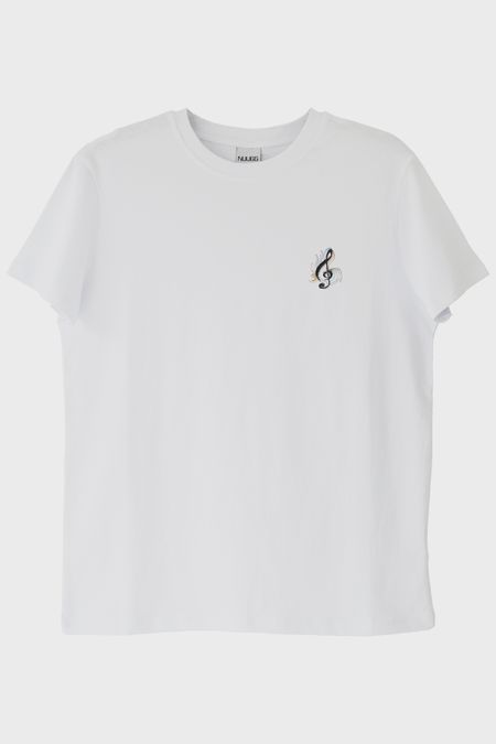 Siyah Sol Anahtarı Renkli Nakış Müzik T-Shirt