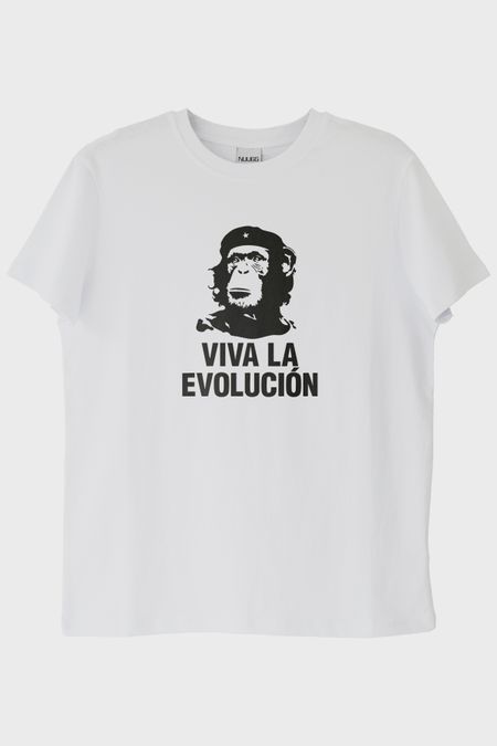 Viva La Evolución Tasarım Baskılı Beyaz Tişört