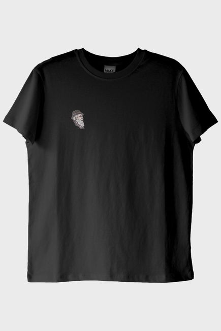 Charles Darwin Desenli Nakış Siyah T-Shirt - Evrim Ağacı Temalı