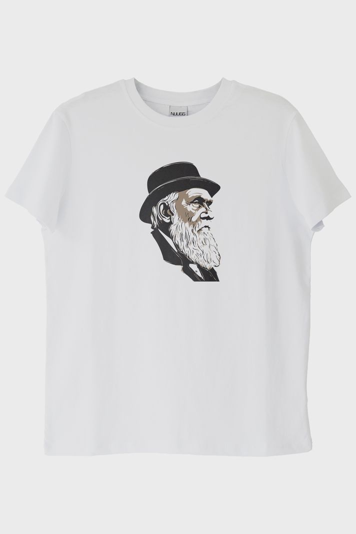 Darvin Portre Baskılı Tasarım Beyaz Tişört