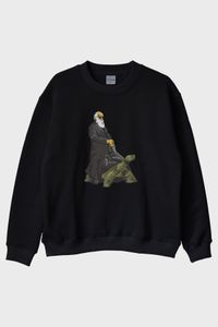 Kaplumbağa Darvin Baskılı Bilimsel Siyah Bisiklet Yaka Sweatshirt
