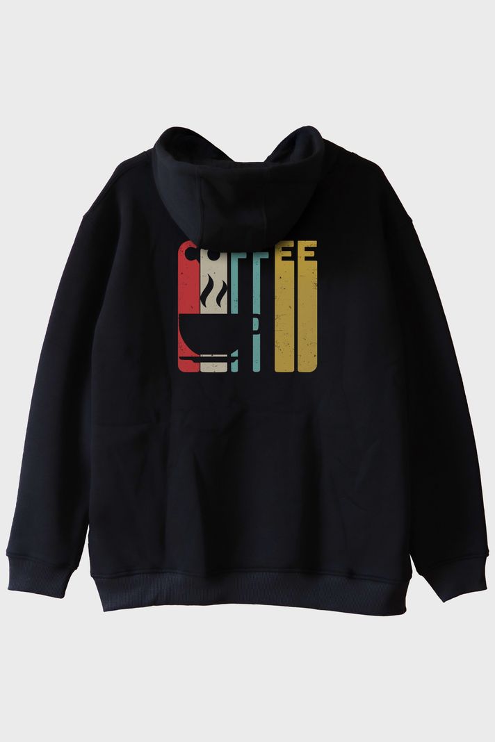 COFFEE Retro Vintage Tasarım Baskılı Siyah Hoodie