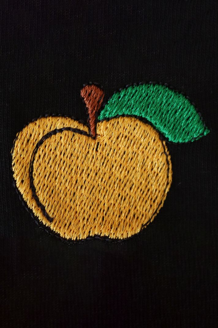 Sarı Elma Desenli Siyah Nakış Bisiklet Yaka Sweatshirt