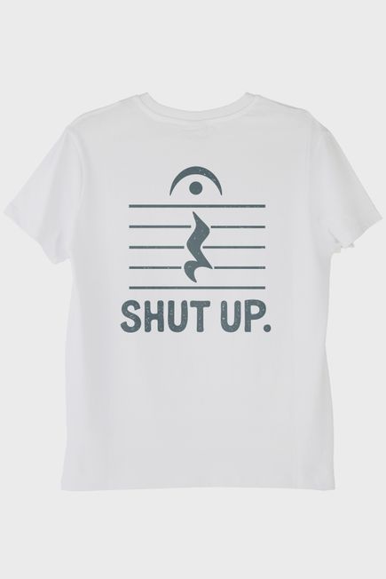 Minimalist &#039;Shut Up&#039; Müzik Temalı Esprili Beyaz Tişört