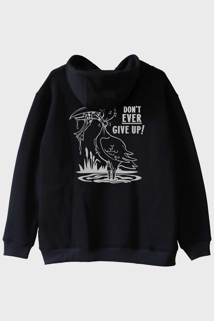 Don't Ever Give Up Baskılı Motivasyon Siyah Hoodie