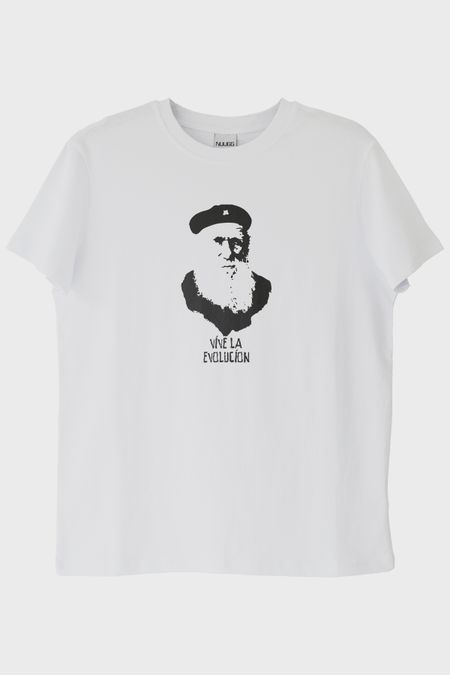 Vive La Evolución Baskılı Tarihi Figür Beyaz Tişört