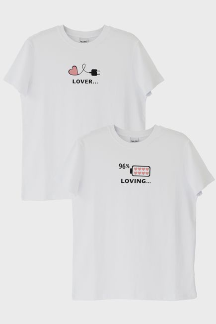 Lover Loving Çift Beyaz Tişört Seti