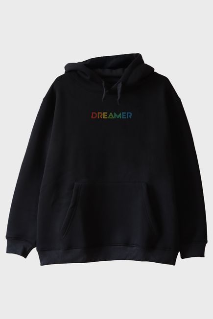 Dreamer Renkli Yazılı Siyah Hoodie