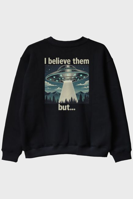 I Believe Them But Siyah Bisiklet Yaka Sweatshirt