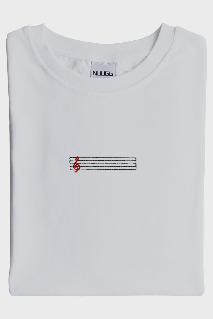 Porte Desenli Nakış Müzik T-Shirt