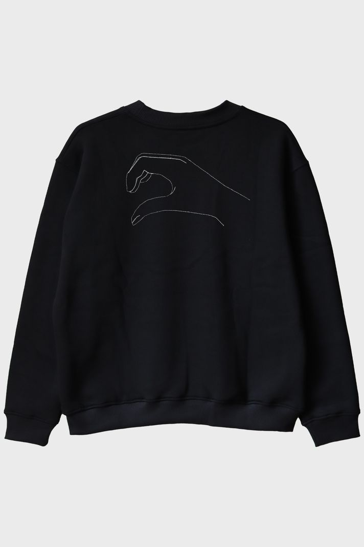Kalp Eller Desenli Çift Kombini Bisiklet Yaka Sweatshirt