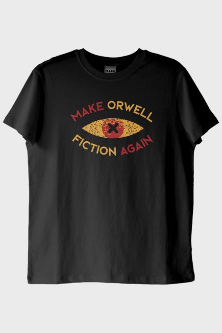 Distopya İlhamlı 'Make Orwell Fiction Again' Minimalist Siyah Tişört