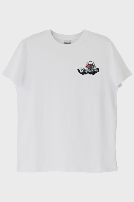 Astronot Evren Temalı Baskılı Bilim Beyaz Tişört