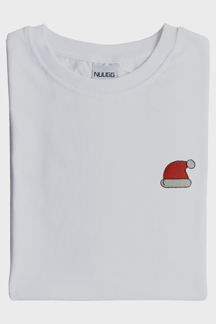 Noel Şapka Baskılı Beyaz Tişört