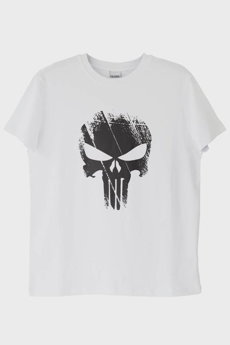 Kafatası Tasarımlı Minimal Vintage Baskılı Beyaz Tişört