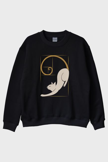 Organik Mükemmellik Kedi Siyah Bisiklet Yaka Sweatshirt