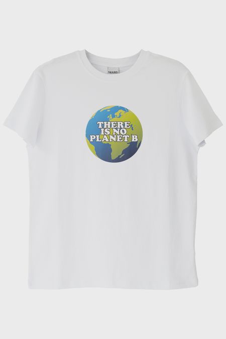 There Is No Planet B Dünya Resimli Baskılı Beyaz Tişört