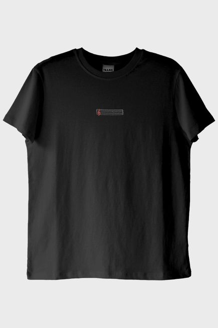 Porte Desenli Nakış Müzik Siyah T-Shirt