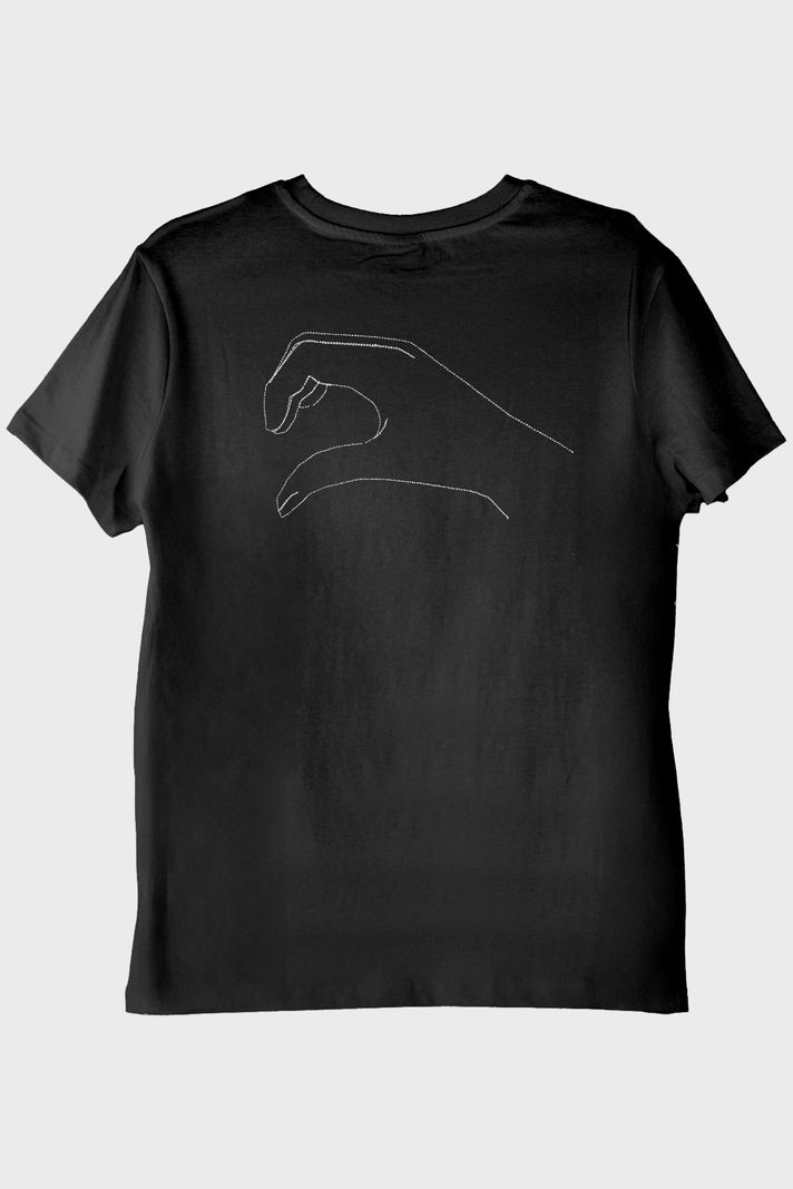 Kalp Eller Desenli Çift Kombini Siyah T-Shirt