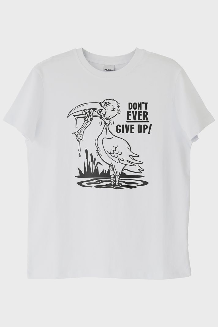 Don't Ever Give Up Baskılı Motivasyon Beyaz Tişört