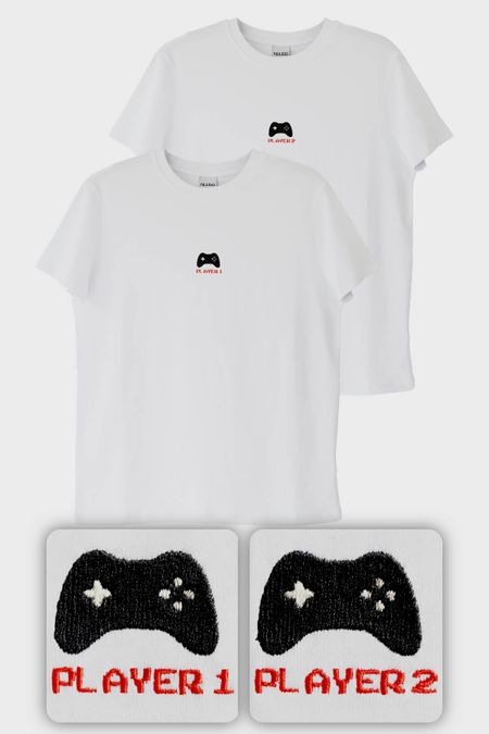 Player 1 ve Player 2 Çift Kombin Tişört - Sevgililer Günü Hediyesi - Gamer, oyuncu hediyesi
