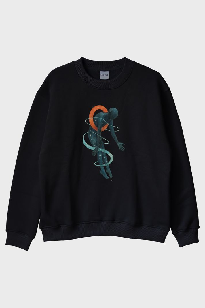 Kozmik Düşüş Siyah Bisiklet Yaka Sweatshirt