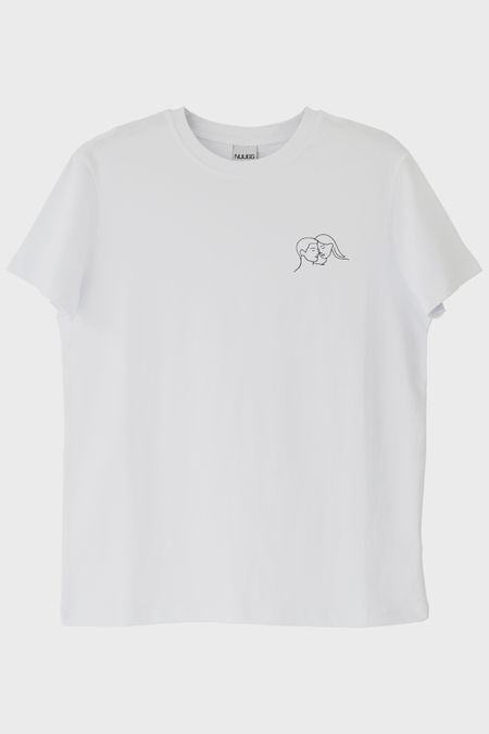 Çift Silüeti Desenli Nakış Tişört - Sevgililer Günü Hediyesi