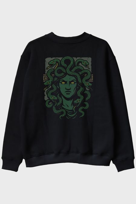 Efsanevi Medusa Siyah Bisiklet Yaka Sweatshirt