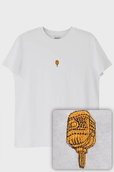 Altın Mikrofon İşlemeli Müzik T-Shirt