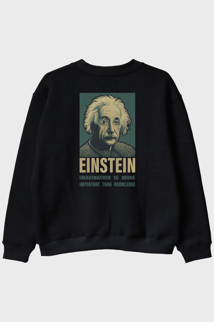 Einstein İmza Siyah Bisiklet Yaka Sweatshirt