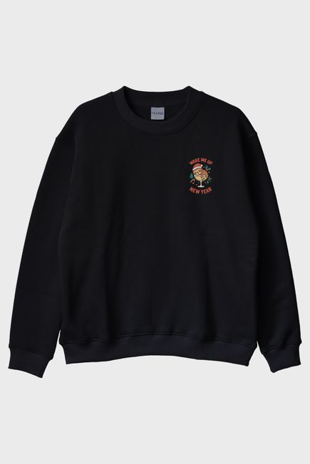 Uyandır Beni Yılbaşı Siyah Bisiklet Yaka Sweatshirt