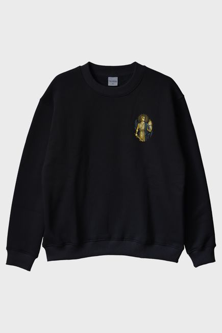 Apollon Figürlü Siyah Bisiklet Yaka Sweatshirt