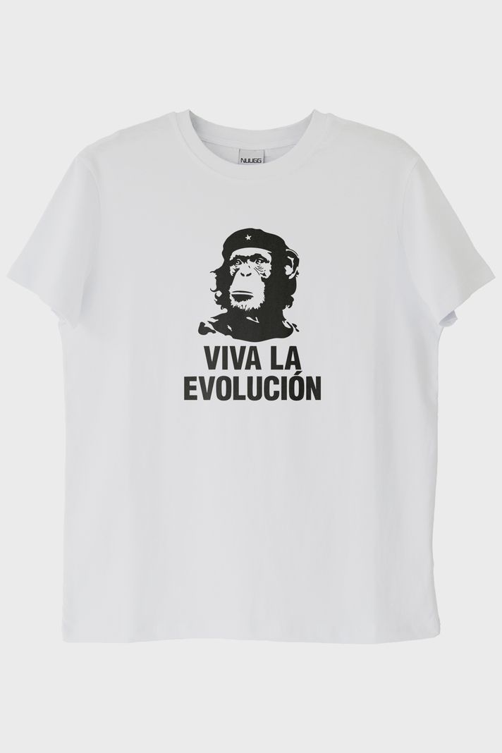 Viva La Evolución Tasarım Baskılı Beyaz Tişört